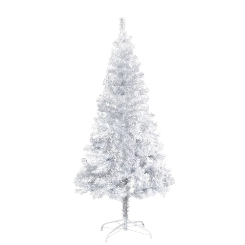 Изкуствена коледна елха с LED и стойка, сребриста, 150 см, PET ➤ топ цена ➤ sorbe.bg