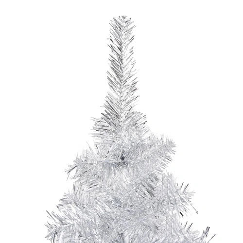 Изкуствена коледна елха с LED и стойка, сребриста, 150 см, PET ➤ топ цена ➤ sorbe.bg