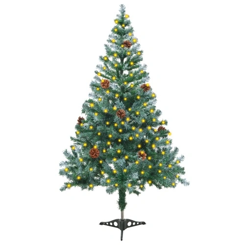 Изкуствено коледно дърво с LED, скреж и шишарки, 150 см ➤ топ цена ➤ sorbe.bg