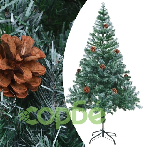 Изкуствено коледно дърво с LED, скреж и шишарки, 150 см ➤ топ цена ➤ sorbe.bg
