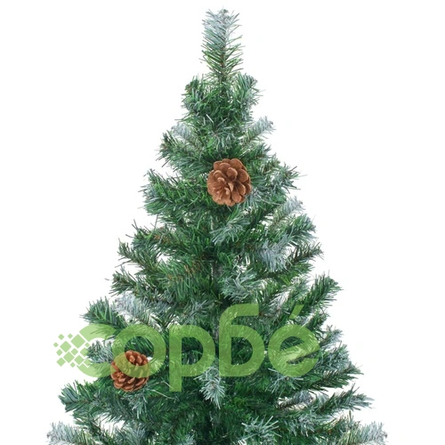 Изкуствено коледно дърво с LED, скреж и шишарки, 150 см ➤ топ цена ➤ sorbe.bg