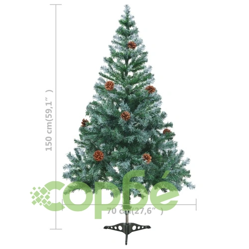 Изкуствено коледно дърво с LED, скреж и шишарки, 150 см ➤ топ цена ➤ sorbe.bg