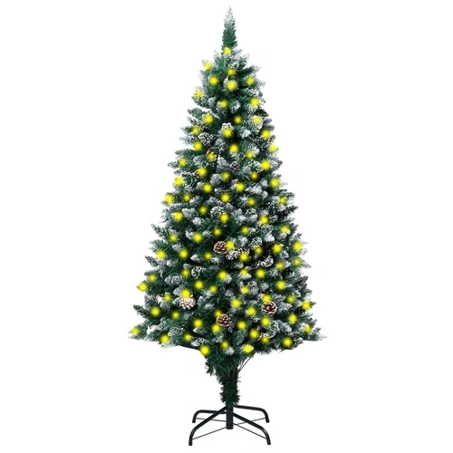 Изкуствено коледно дърво, LED, шишарки и бял сняг, 210 см ➤ топ цена ➤ sorbe.bg
