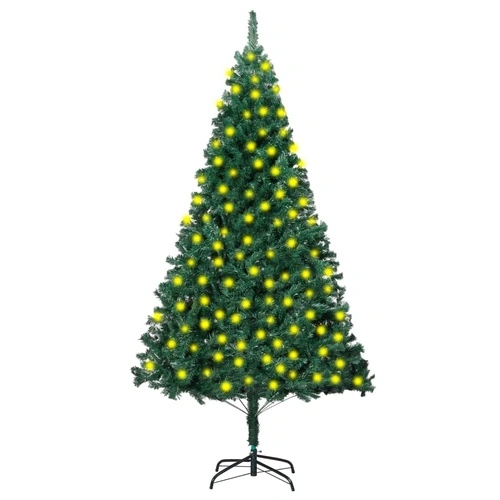 Изкуствено коледно дърво с LED, плътни клонки, зелено, 210 см ➤ топ цена ➤ sorbe.bg