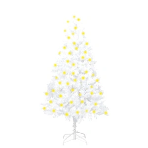 Изкуствено коледно дърво с LED, плътни клонки, бяло, 150 см