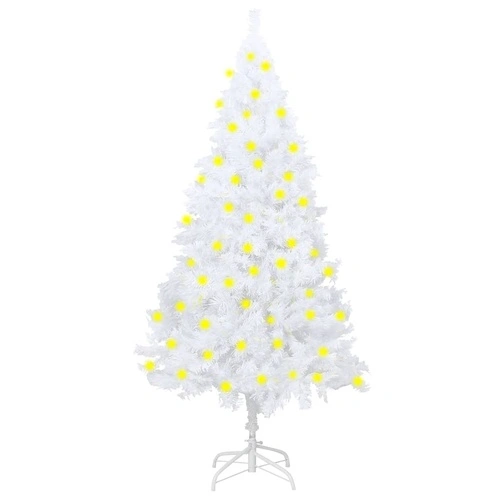 Изкуствено коледно дърво с LED, плътни клонки, бяло, 180 см ➤ топ цена ➤ sorbe.bg