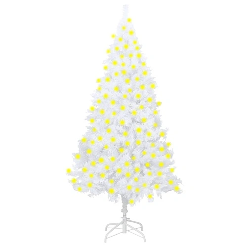Изкуствено коледно дърво с LED, плътни клонки, бяло, 210 см ➤ топ цена ➤ sorbe.bg