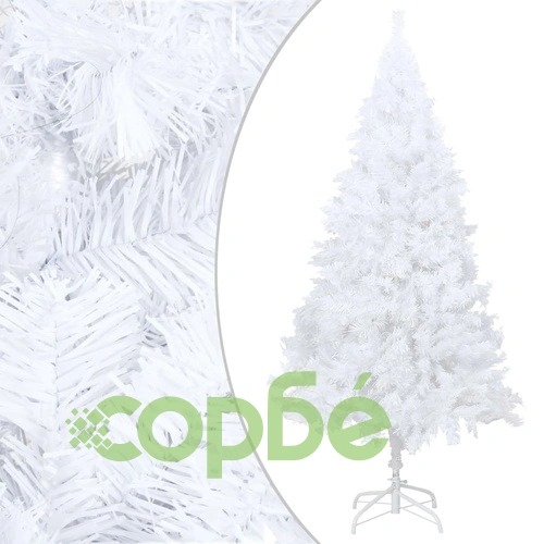 Изкуствено коледно дърво с LED, плътни клонки, бяло, 210 см ➤ топ цена ➤ sorbe.bg