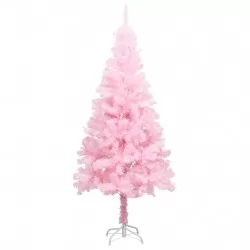 Изкуствена коледна елха с LED и топки, розова, 150 см, PVC