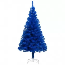Изкуствена коледна елха с LED и топки, синя, 120 см, PVC 