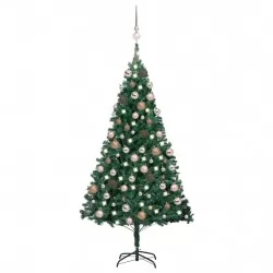Изкуствена коледна елха с LED и топки, зелена, 120 см, PVC