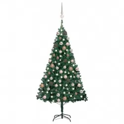 Изкуствена коледна елха с LED и топки, зелена, 180 см, PVC 