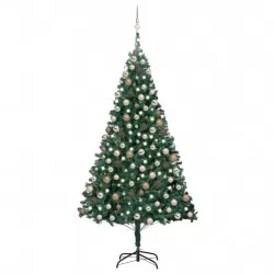 Изкуствена коледна елха с LED и топки, зелена, 210 см, PVC 