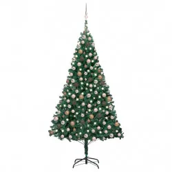 Изкуствена коледна елха с LED и комплект топки зелена 240 см 