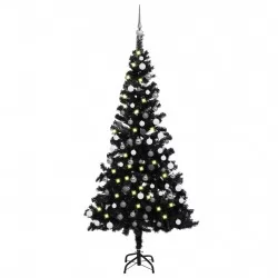 Изкуствена коледна елха с LED и комплект топки черна 120 см PVC