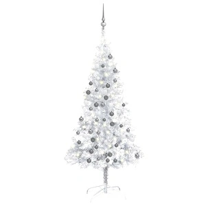Изкуствена осветена коледна елха с топки сребриста 120 см PET