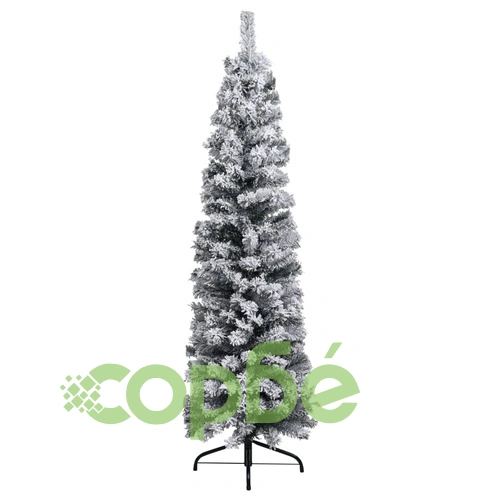 Тънка коледна елха с LED и флокиран сняг, зелена, 210 см, PVC ➤ топ цена ➤ sorbe.bg