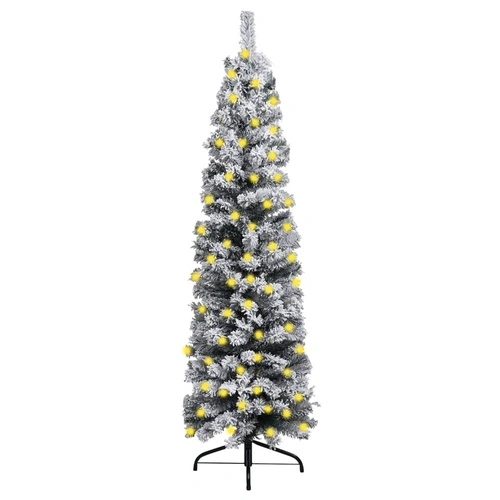 Тънка коледна елха с LED и флокиран сняг, зелена, 240 см, PVC ➤ топ цена ➤ sorbe.bg