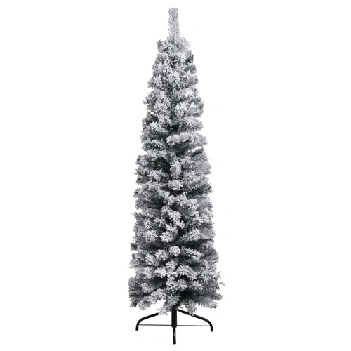 Тънка коледна елха с LED и флокиран сняг, зелена, 240 см, PVC ➤ топ цена ➤ sorbe.bg