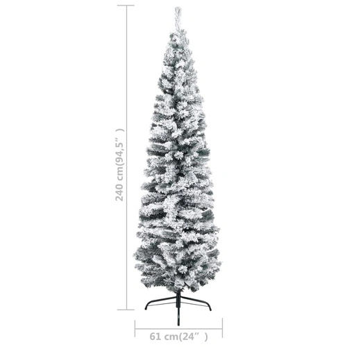 Тънка коледна елха с LED и флокиран сняг, зелена, 240 см, PVC ➤ топ цена ➤ sorbe.bg