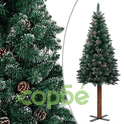 Тънка коледна елха с LED, дърво и бял сняг, зелена, 210 см ➤ топ цена ➤ sorbe.bg