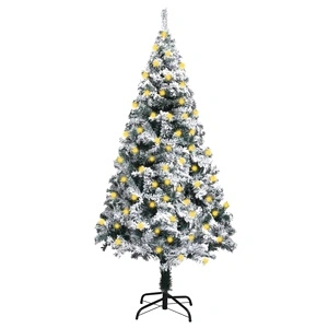 Изкуствена коледна елха с LED и флокиран сняг, зелена, 180 см