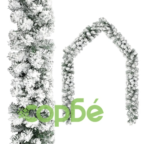 Коледен гирлянд с LED и флокиран сняг зелен 5 м PVC ➤ топ цена ➤ sorbe.bg