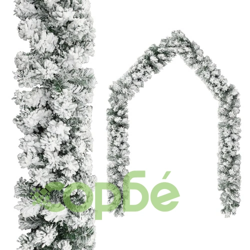 Коледен гирлянд с LED и флокиран сняг зелен 10 м PVC ➤ топ цена ➤ sorbe.bg