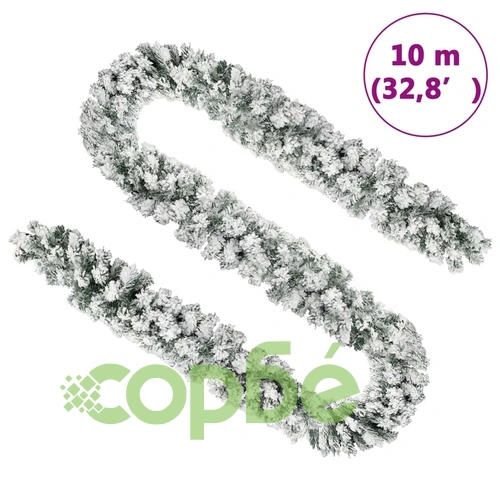 Коледен гирлянд с LED и флокиран сняг зелен 10 м PVC ➤ топ цена ➤ sorbe.bg