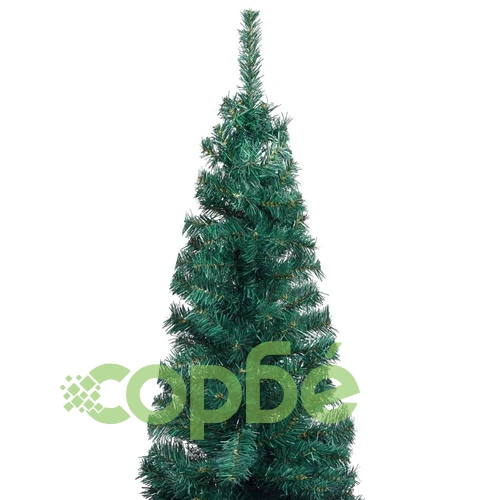 Тънка изкуствена коледна елха с LED и топки, зелена, 120 см ➤ топ цена ➤ sorbe.bg