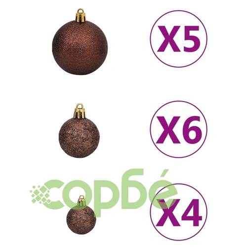 Тънка изкуствена коледна елха с LED и топки, зелена, 120 см ➤ топ цена ➤ sorbe.bg