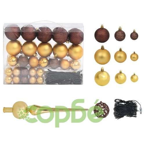 Тънка коледна елха с LED и комплект топки, зелена, 210 см ➤ топ цена ➤ sorbe.bg