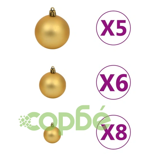 Тънка коледна елха с LED и комплект топки, зелена, 180 см ➤ топ цена ➤ sorbe.bg