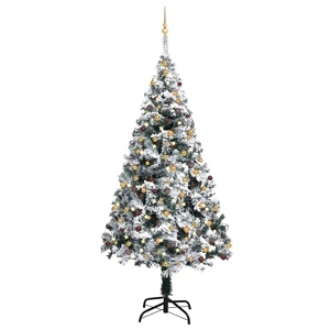 Изкуствена коледна елха LED и комплект топки зелена 210 см PVC