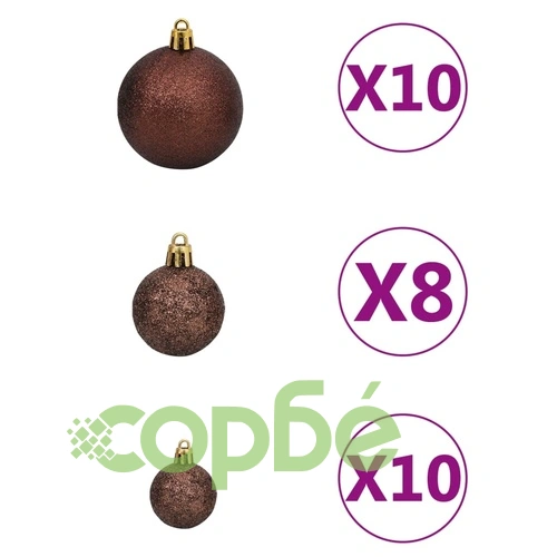 Изкуствена коледна елха LED и комплект топки зелена 210 см PVC ➤ топ цена ➤ sorbe.bg