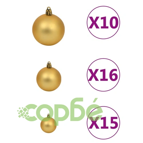 Изкуствена коледна елха LED и комплект топки зелена 210 см PVC ➤ топ цена ➤ sorbe.bg