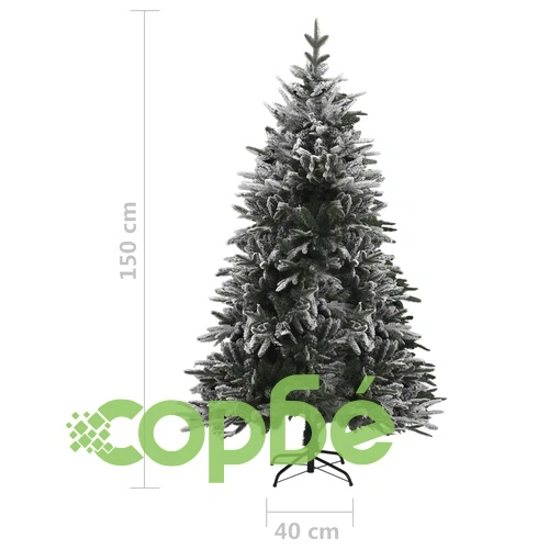 Изкуствена коледна елха с LED, топки и сняг, 150 см, PVC и PE ➤ топ цена ➤ sorbe.bg
