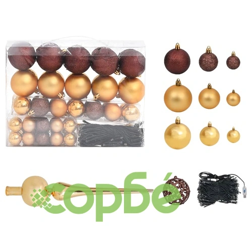 Изкуствена коледна елха с LED, топки и сняг, 150 см, PVC и PE ➤ топ цена ➤ sorbe.bg