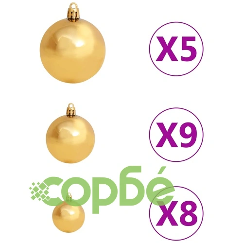 Изкуствена коледна елха с LED, топки и сняг, 150 см, PVC и PE ➤ топ цена ➤ sorbe.bg