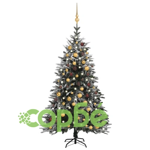 Изкуствена елха с LED, топки и флокиран сняг, 180 см, PVC и PE ➤ топ цена ➤ sorbe.bg