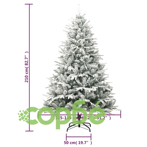 Изкуствена коледна елха с LED, топки и сняг, 210 см, PVC и PE ➤ топ цена ➤ sorbe.bg