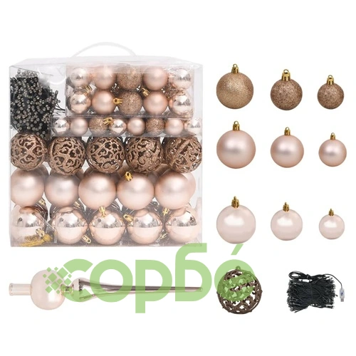 Комплект изкуствена коледна елха с LED и топки, 300 см, бяла ➤ топ цена ➤ sorbe.bg