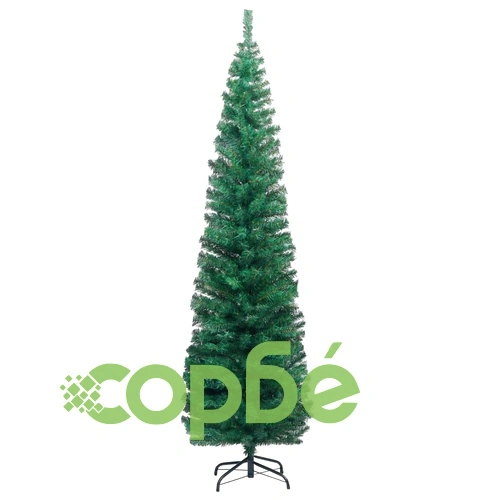 Тънка изкуствена коледна елха с LED и топки, зелена, 210 см ➤ топ цена ➤ sorbe.bg