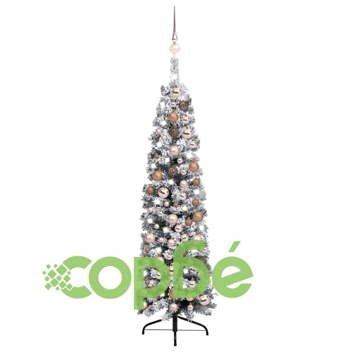 Тънка изкуствена коледна елха с LED и топки, зелена, 150 см ➤ топ цена ➤ sorbe.bg