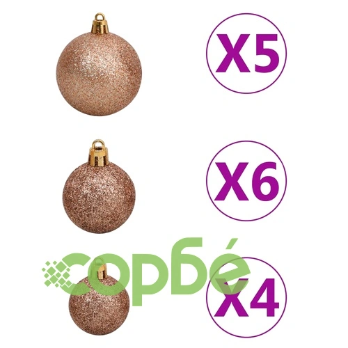 Тънка изкуствена коледна елха с LED и топки, зелена, 150 см ➤ топ цена ➤ sorbe.bg