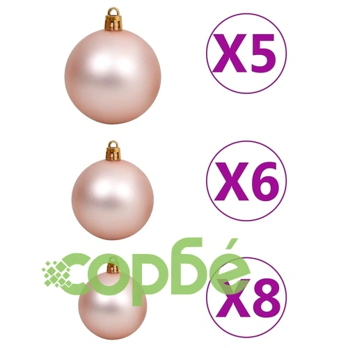 Тънка изкуствена коледна елха с LED и топки, зелена, 150 см ➤ топ цена ➤ sorbe.bg