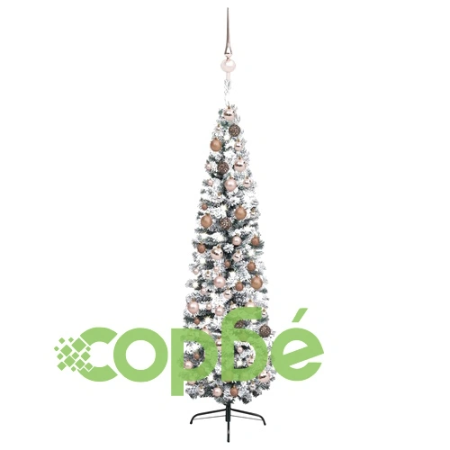 Тънка изкуствена коледна елха с LED и топки, зелена, 210 см ➤ топ цена ➤ sorbe.bg