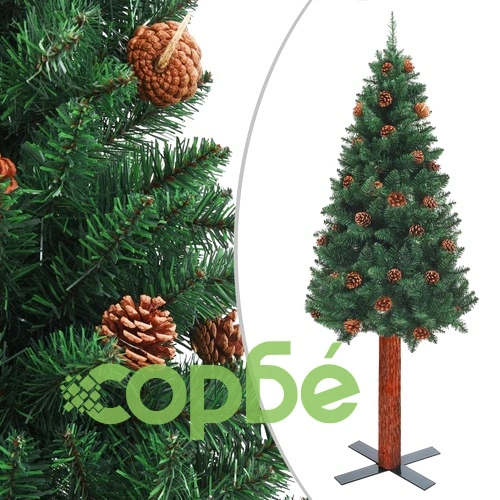 Тънка коледна елха с LED и комплект топки, зелена, 210 см, PVC ➤ топ цена ➤ sorbe.bg