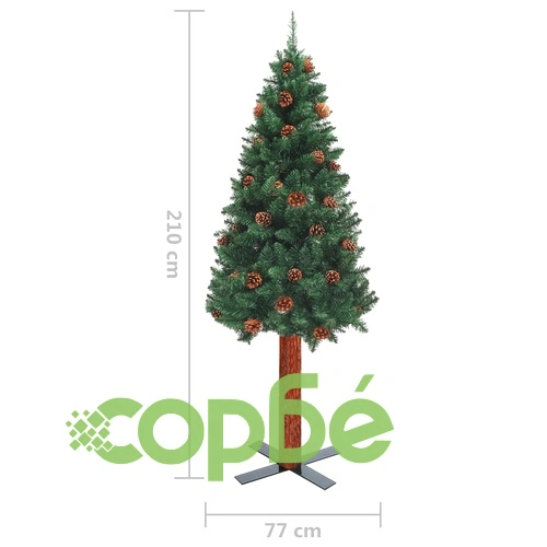Тънка коледна елха с LED и комплект топки, зелена, 210 см, PVC ➤ топ цена ➤ sorbe.bg