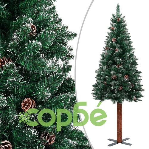 Тънка коледна елха с LED и комплект топки, зелена, 210 см ➤ топ цена ➤ sorbe.bg